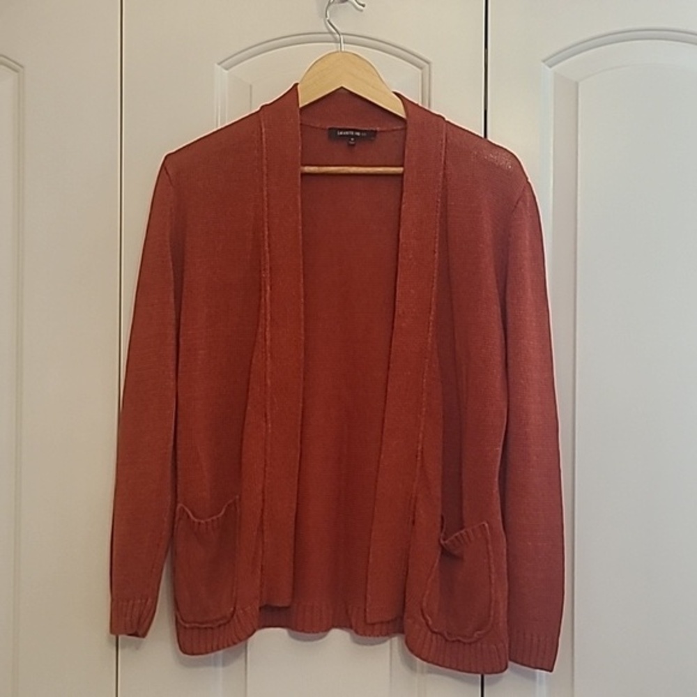 Lafayette 148 New York Orange Red 100% Hemp Cardigan Size M
